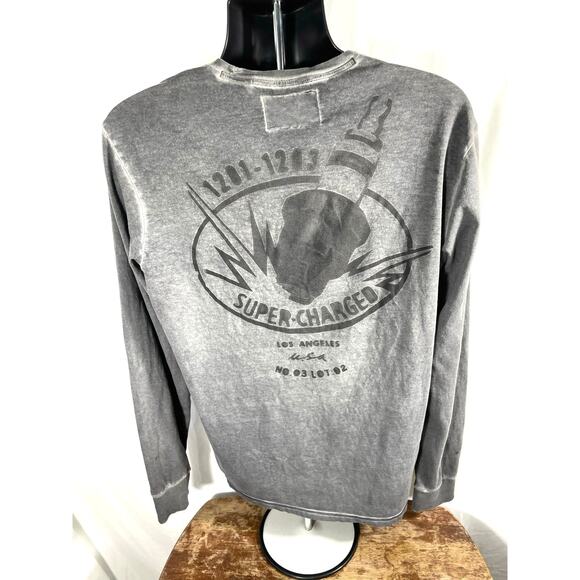 Guess XL Washed Gray Long Sleeve Tee Supercharged Graphic - Picture 2 of 8